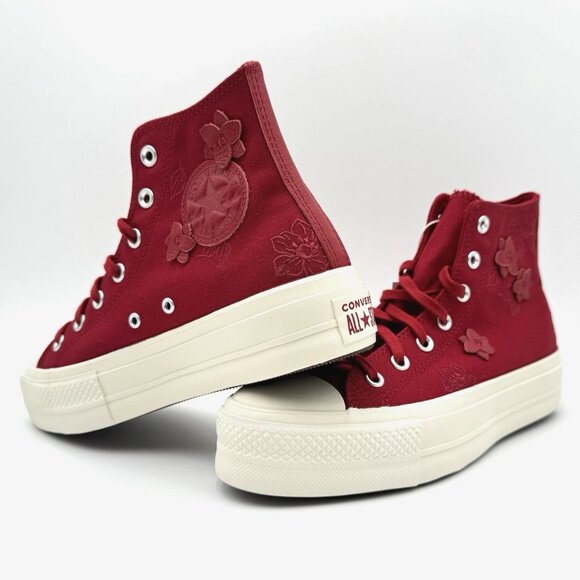 Converse Chuck Taylor All Star Lift 3D Florals High-Top Sneaker Women's 8.5 Red - Picture 1 of 7